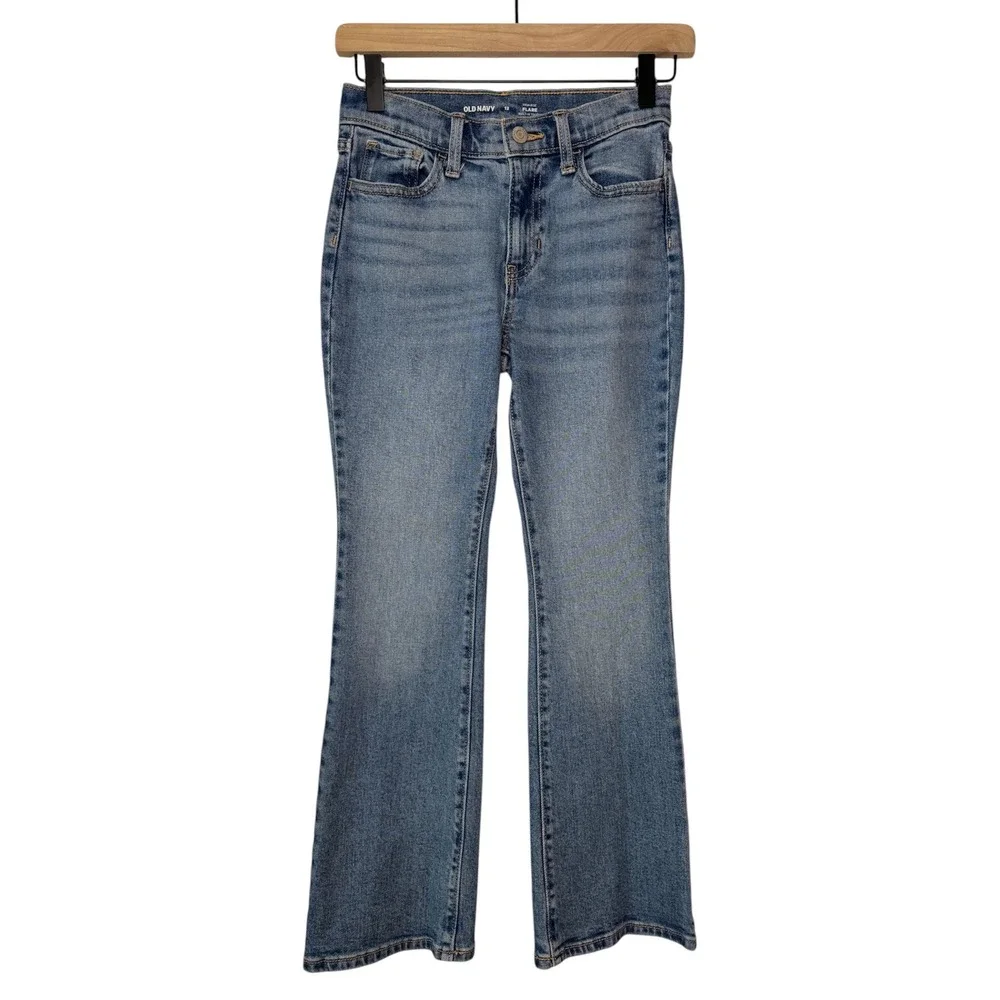 Old Navy Girls High Rise Flare Denim Jeans Size 12 Light Blue Wash